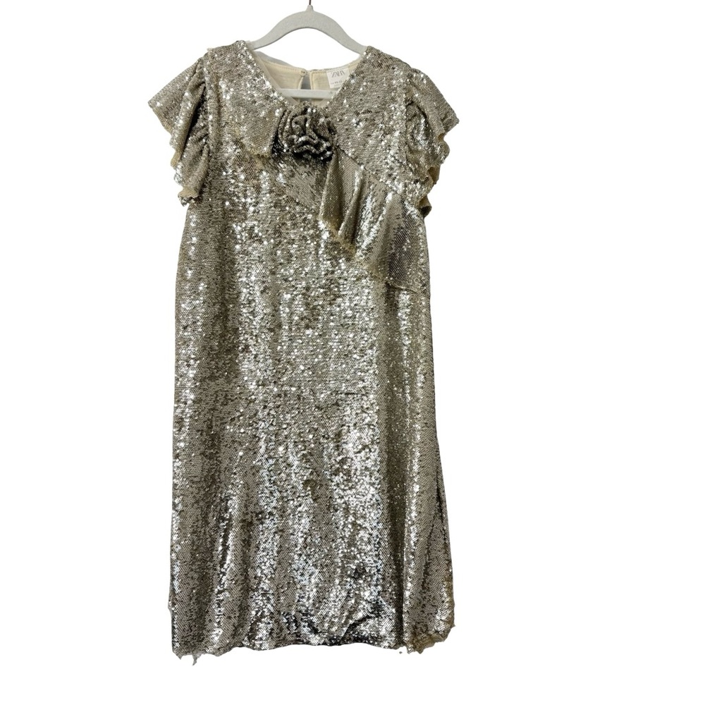 ZARA girls sequin Party dress Champagne Gold Silver Size 11/12